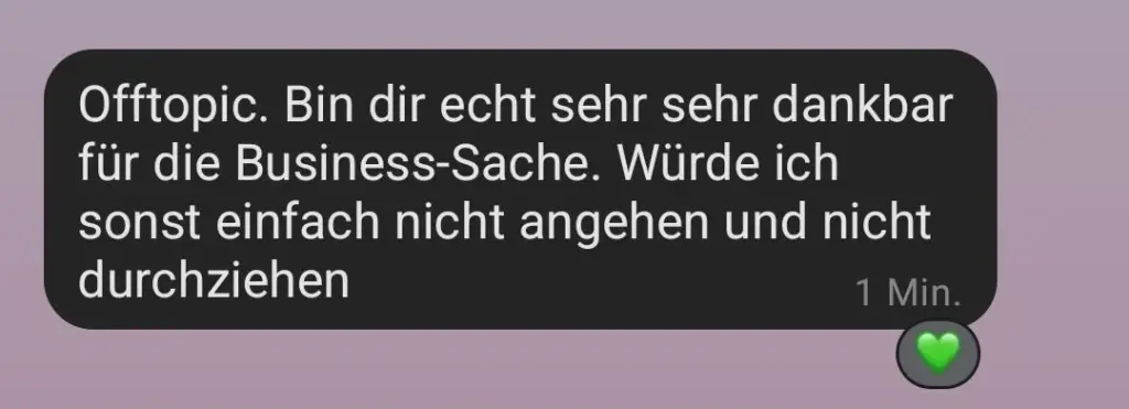 Kundenstimme: Bin dir echt sehr sehr dankbar für die Budiness-Sache. Würde ich sonst einfach nicht angehen und nicht durchziehen